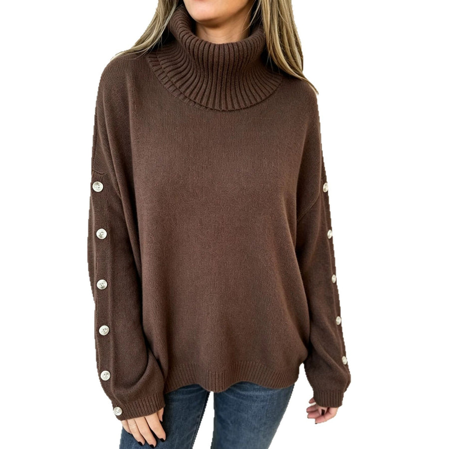 Rollkragenpullover Damen mit Knopfleiste an den Ärmeln