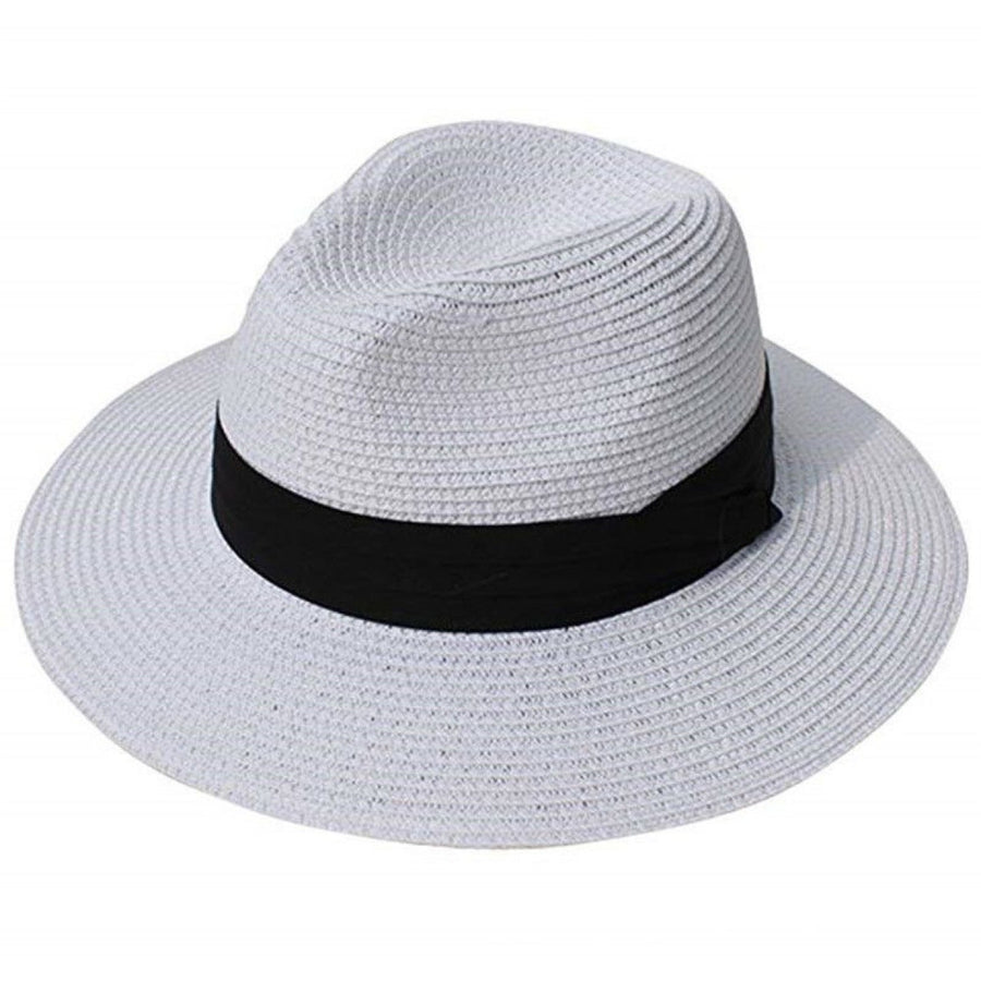 Unisex Sommer Strohhut mit breiter Krempe und schwarzem Band