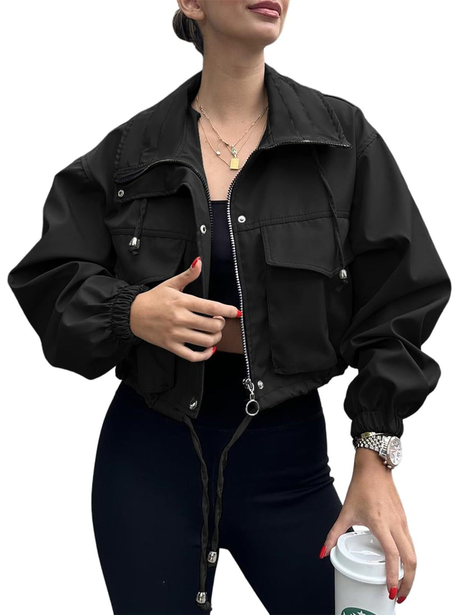 Dames cropped jack met rits & trekkoord, utility-stijl