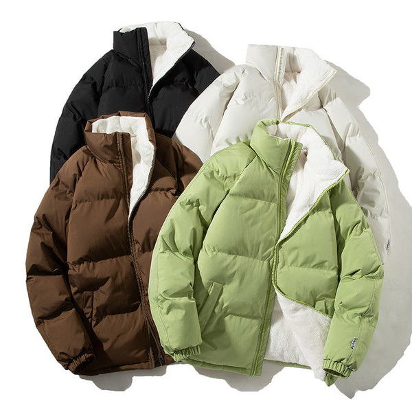 Unisex Steppjacke mit Teddyfleece-Futter, hoher Kragen, Reißverschluss