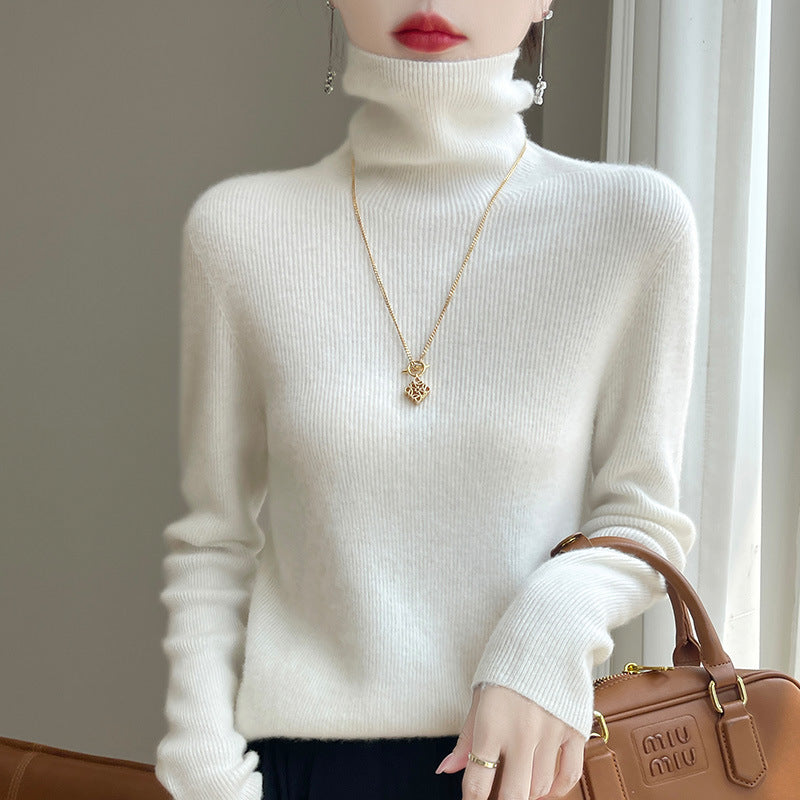 Damen Rollkragenpullover Gerippt Weiches Material Langarm