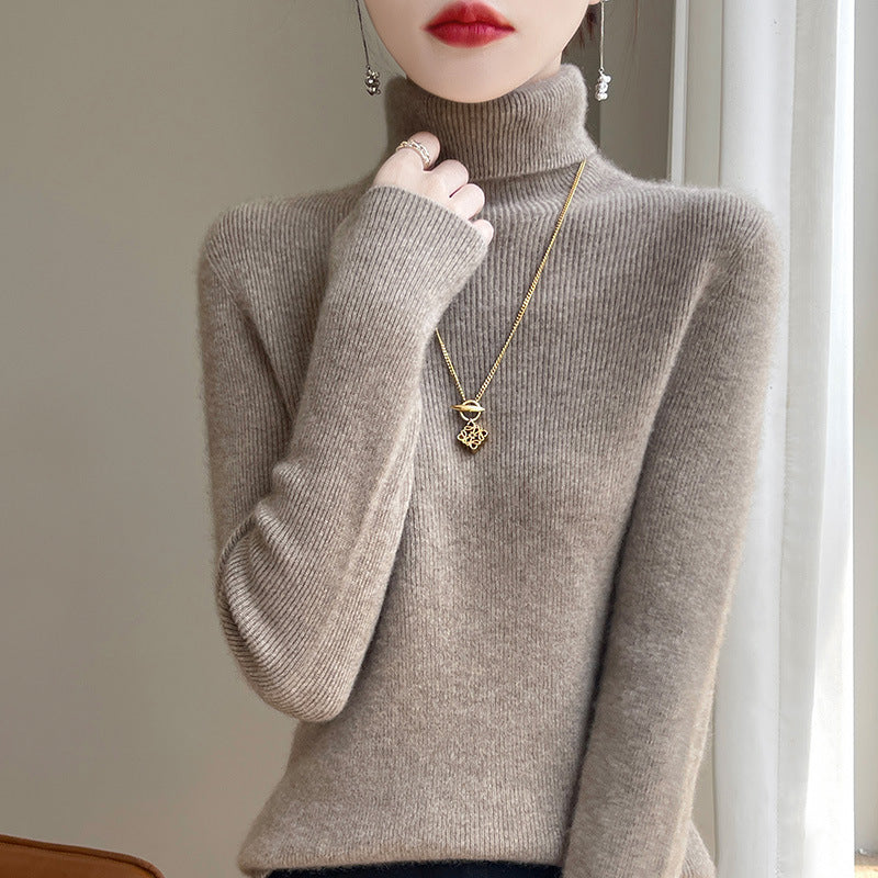 Damen Rollkragenpullover Gerippt Weiches Material Langarm