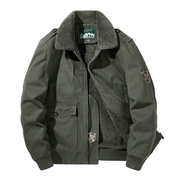 Herren Winter Bomberjacke mit Teddyfutter & Teddykragen, Olivgrün