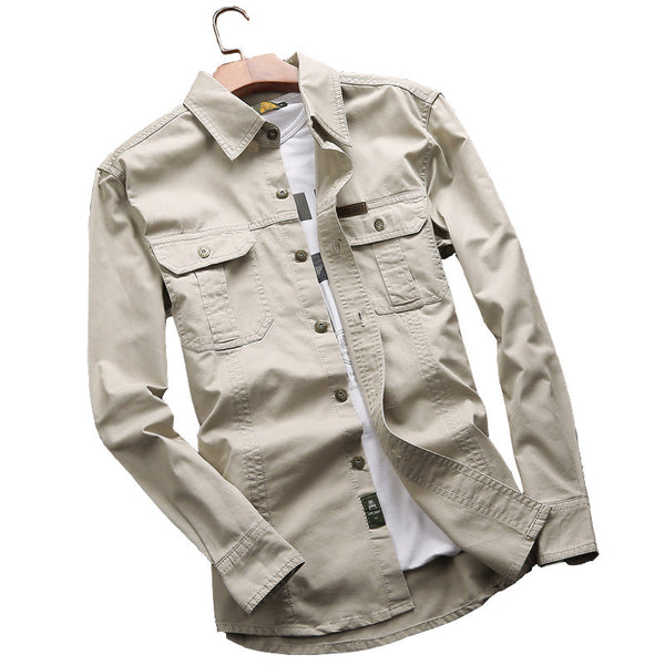 Overhemd met lange mouwen en borstzakken voor heren, casual katoenlook