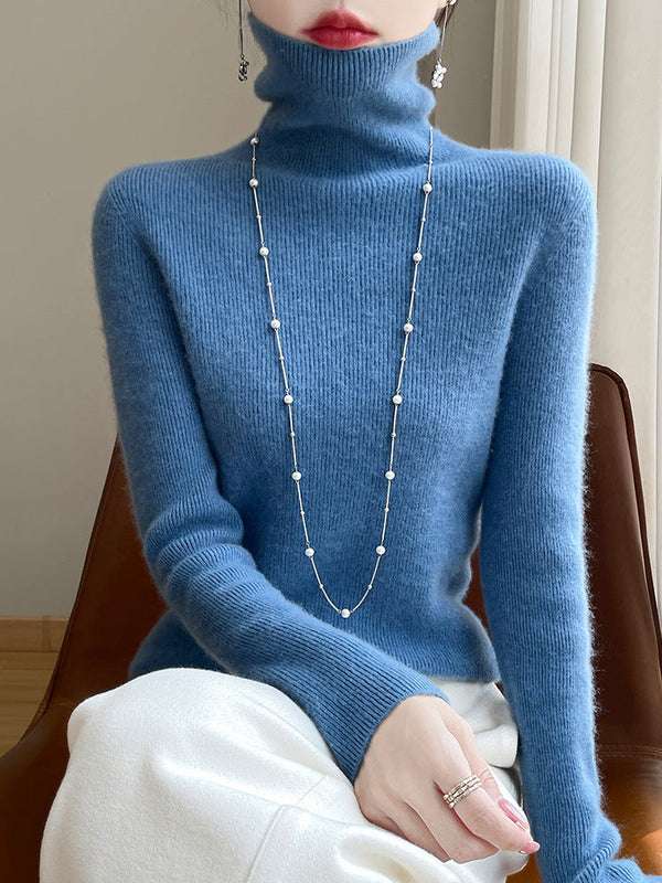 Damen Rollkragenpullover Gerippt Weiches Material Langarm