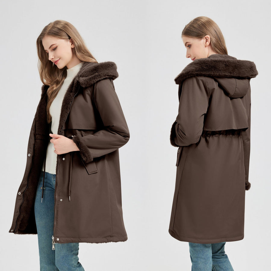 Winterparka voor dames met capuchon, zachte voering en trekkoord