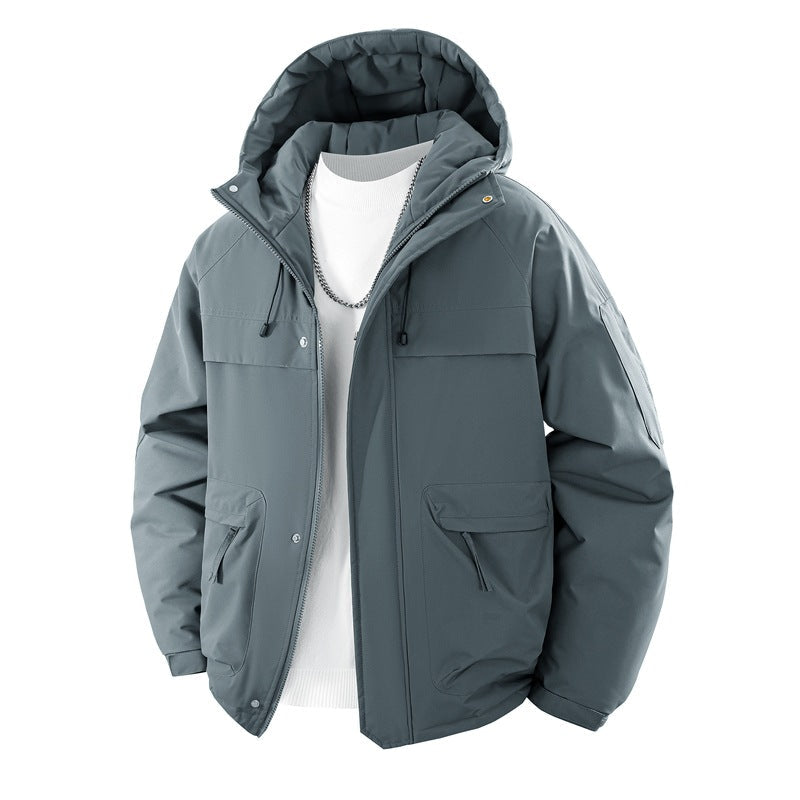 Steppjacke mit Kapuze und Reißverschluss für Herren, lockere Passform