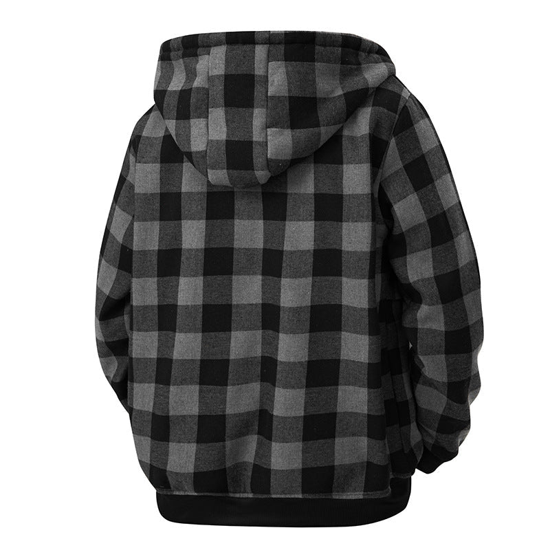 Herren Karierte Hoodie-Jacke mit Fleecefutter, Reißverschluss & Kapuze