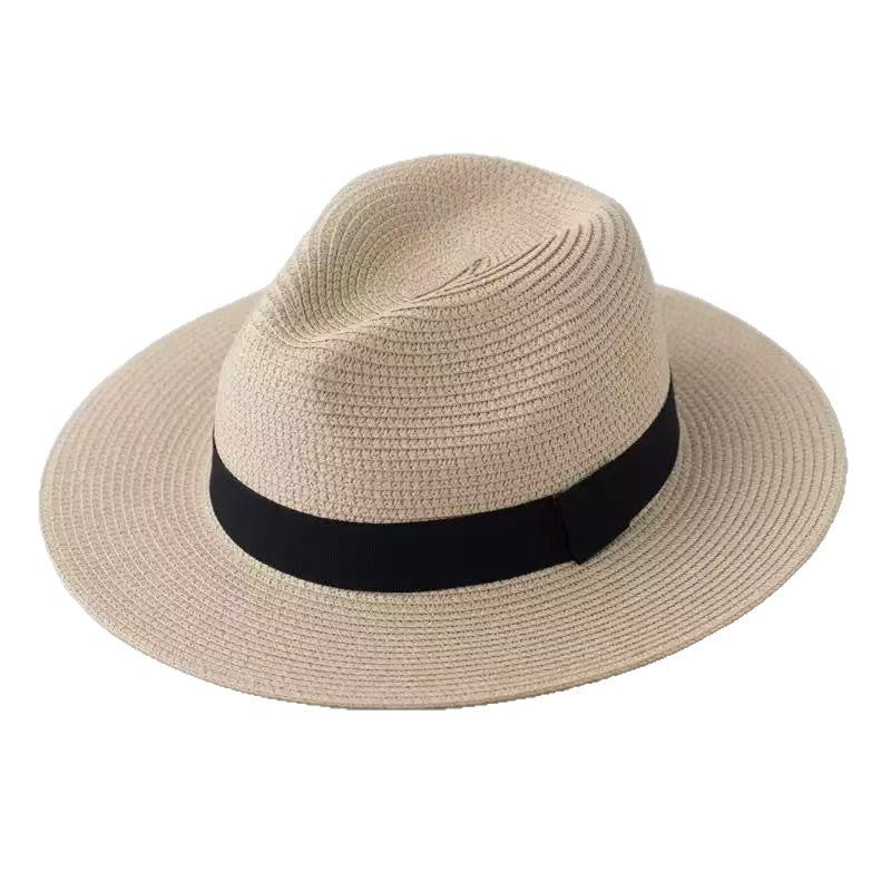Unisex Sommer Strohhut mit breiter Krempe und schwarzem Band