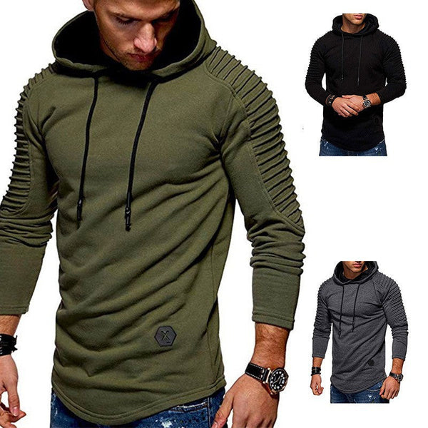 Herren Hoodie mit gerafften Ärmeln und Tunnelzug, Rundsaum