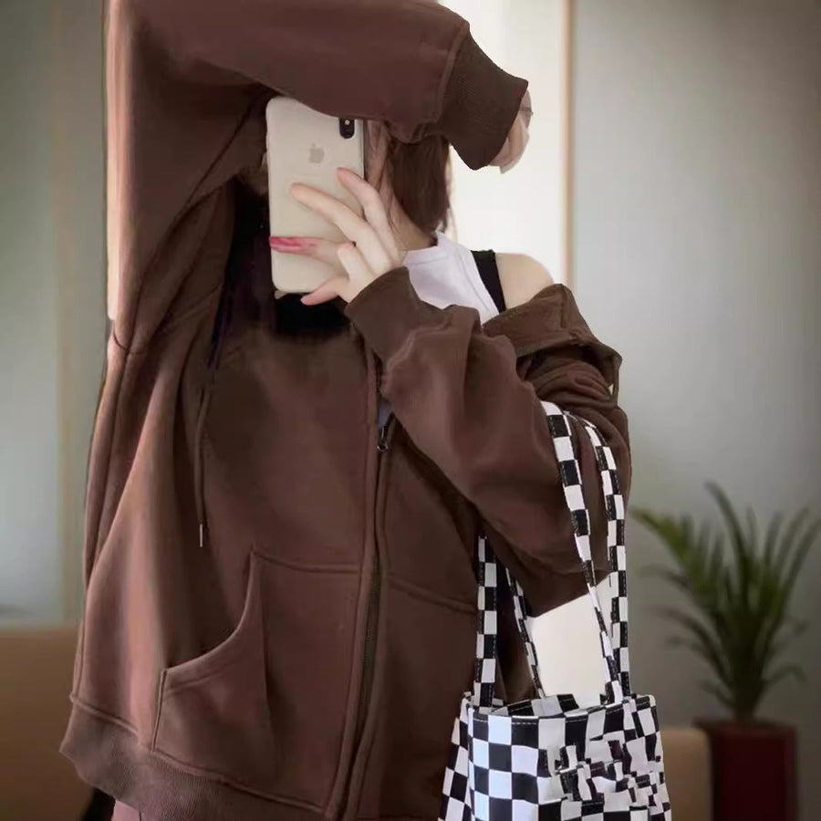 Unisex hoodie met ritssluiting, effen, losse pasvorm