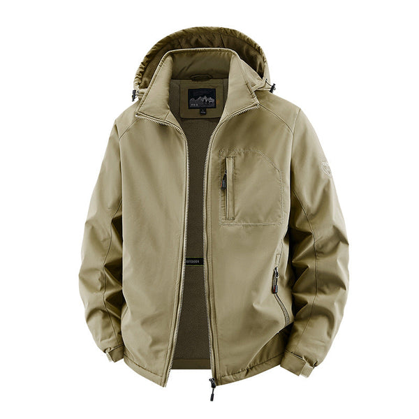 Herren Outdoor Jacke mit Kapuze, Reißverschluss und mehreren Taschen