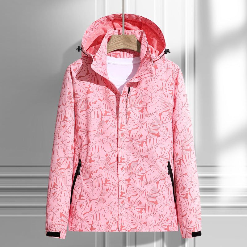 Leichte Outdoor Jacke mit Kapuze & Blattmuster