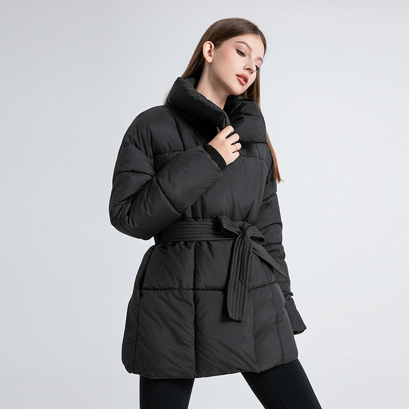 Damen Steppjacke mit hohem Kragen und Gürtel