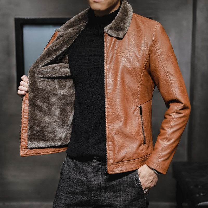 Herenjack met kunstleren look en teddyvoering, kraag met imitatiebont