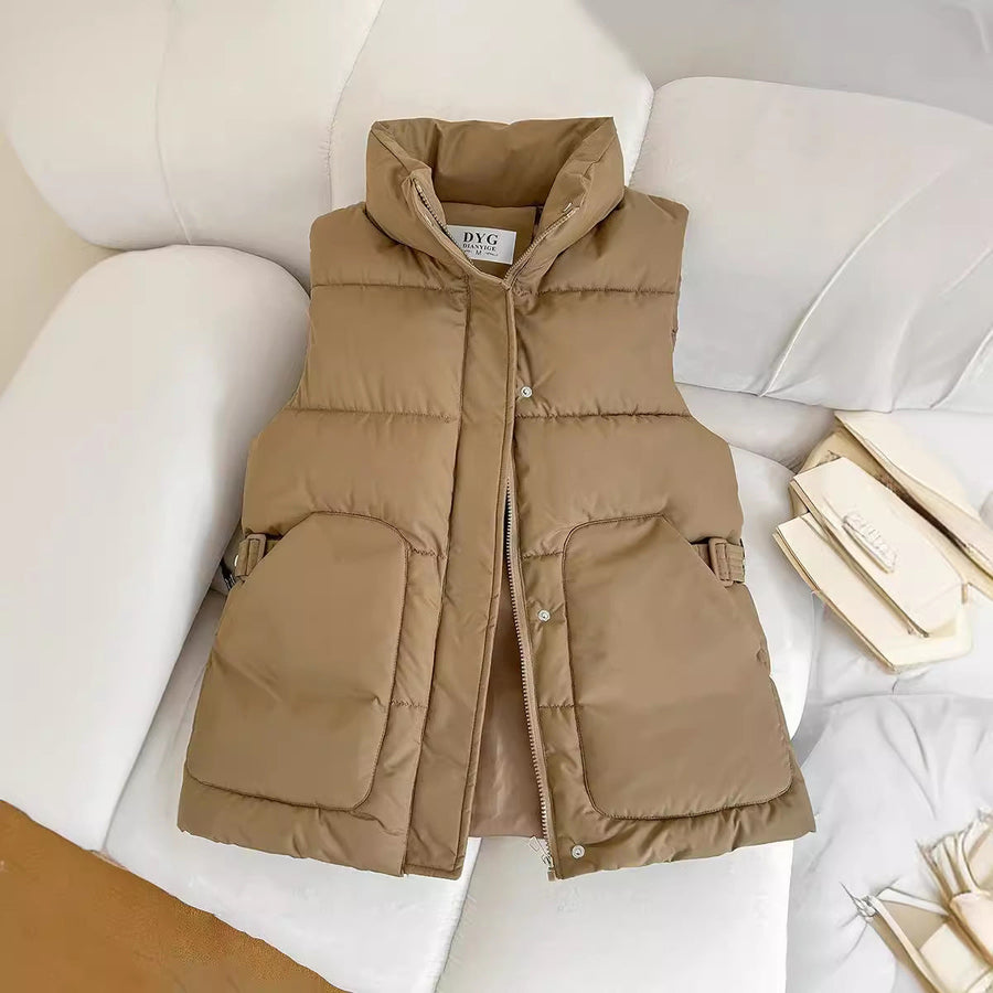 Unisex Steppweste mit Stehkragen & Schnallen-Details