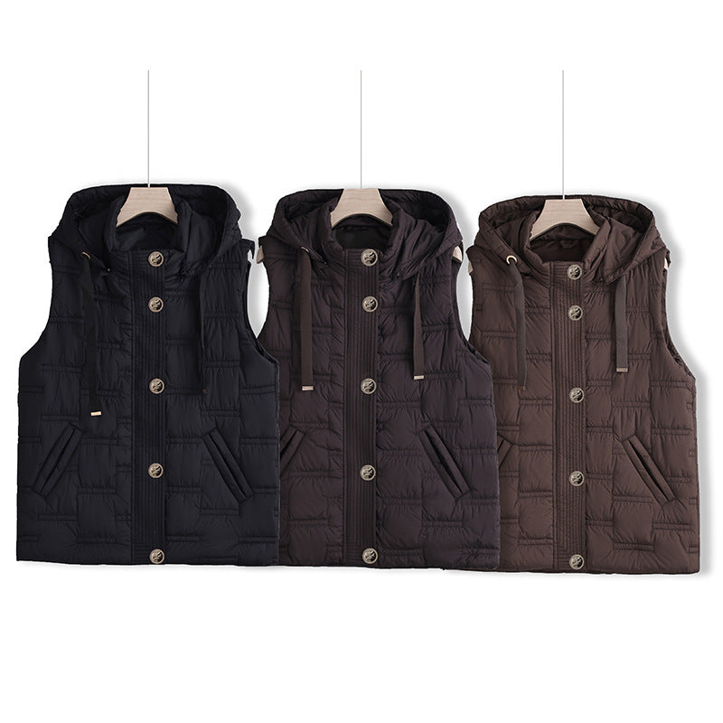 Damesbodywarmer met capuchon, knoopsluiting en zakken
