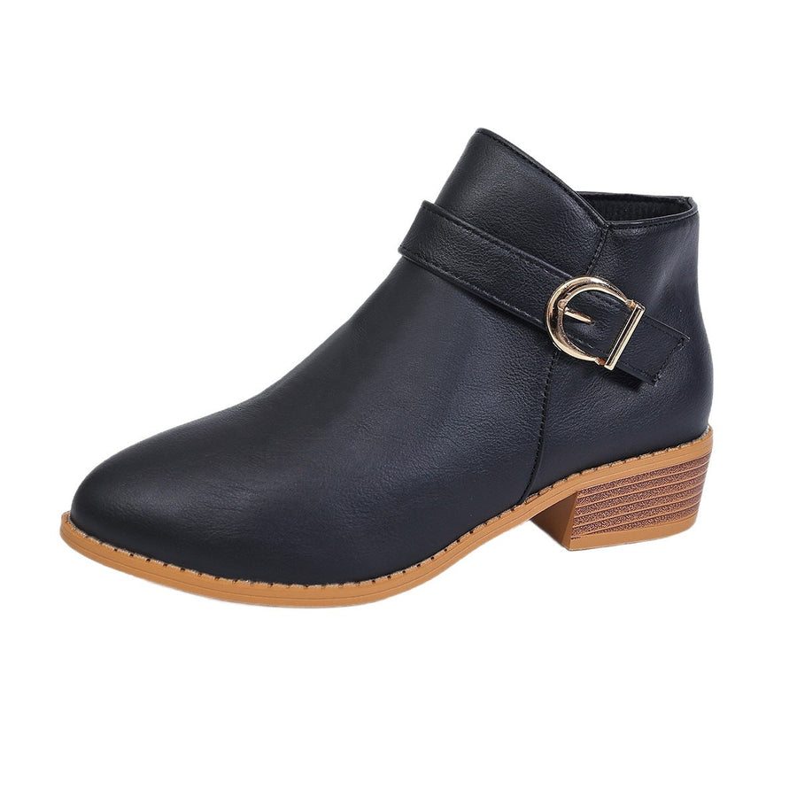 Damen Stiefeletten mit Schnalle & Reißverschluss, flacher Absatz