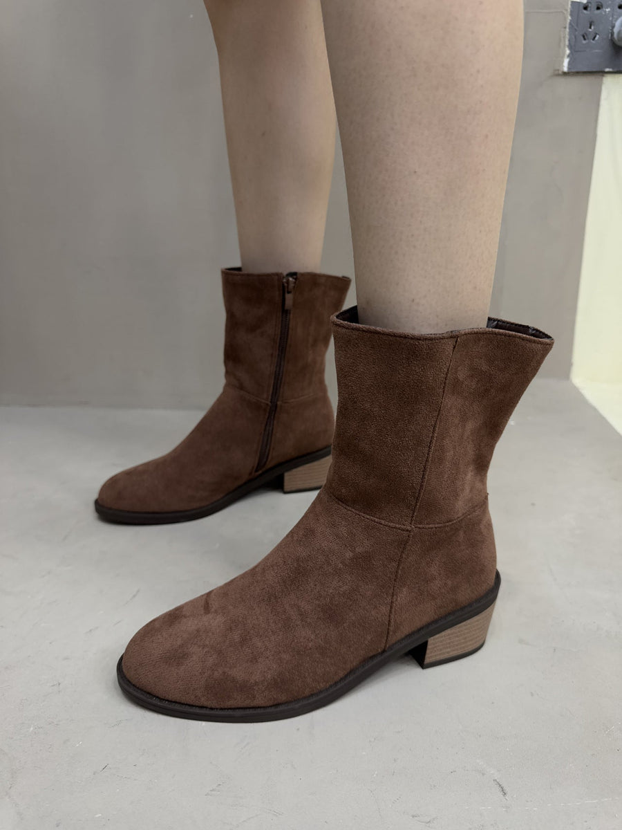 Damen Stiefeletten aus Wildlederimitat mit seitlichem Reißverschluss, Blockabsatz