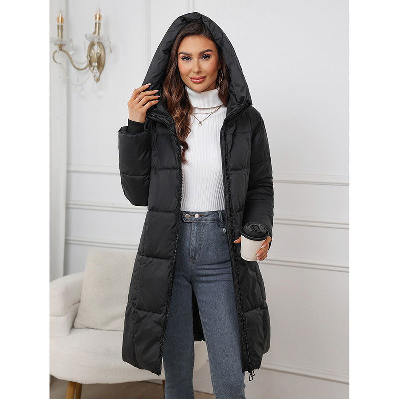Damen Daunenjacke Winter Warm Gesteppt Mittellang mit Kapuze
