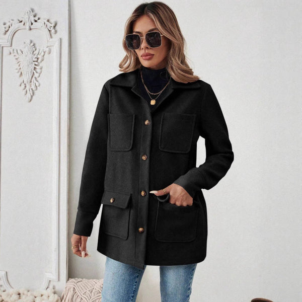 Oversized overhemdjas voor dames met kraag en klepzakken