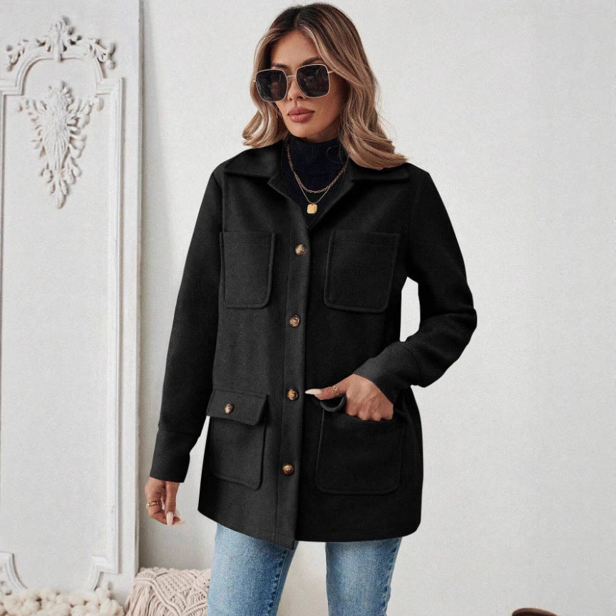 Damen Oversize Hemdjacke mit Kragen und Pattentaschen