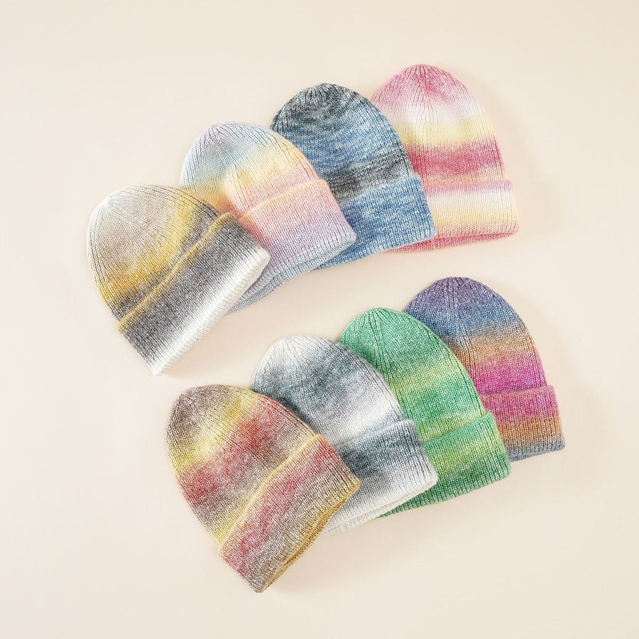 Mütze Strickmütze Beanie im Ombré-Farbverlauf mit Umschlag
