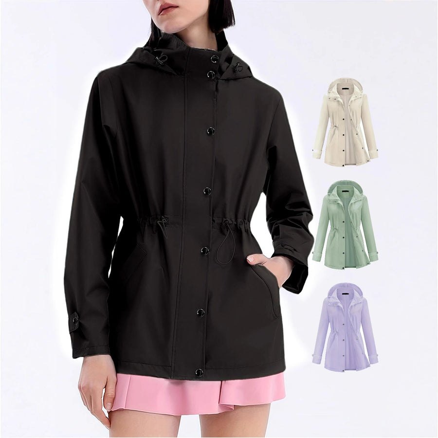 Damen Regenjacke mit Kapuze & Taillenzug Kordelzug - Mehrfarbig