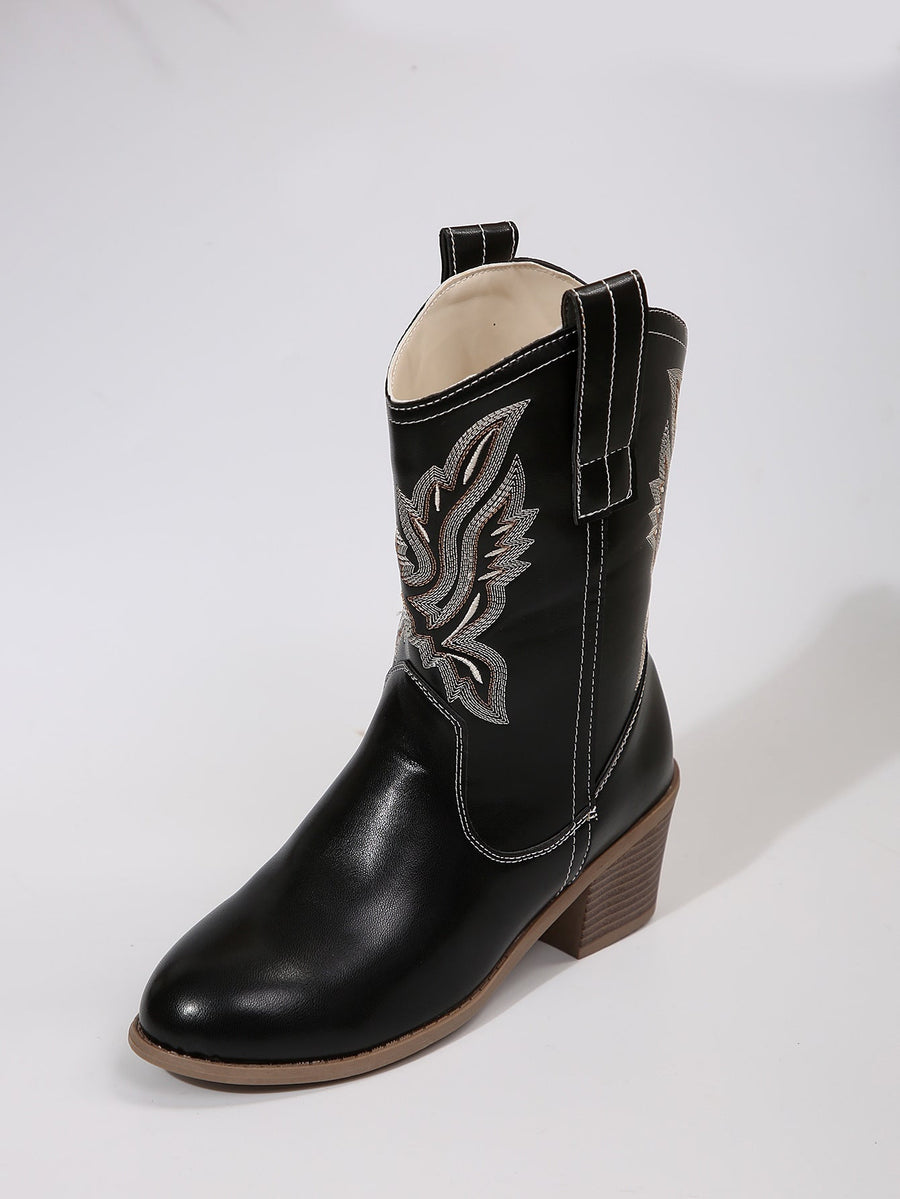 Cowboystiefeletten mit Western-Stickerei, Blockabsatz