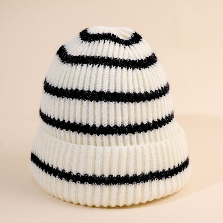 Gestreifte Strickmütze Beanie Wintermütze Unisex