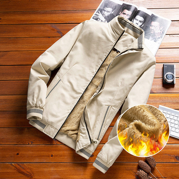 Herren Bomberjacke Stehkragen Gefüttert Reißverschluss Beige