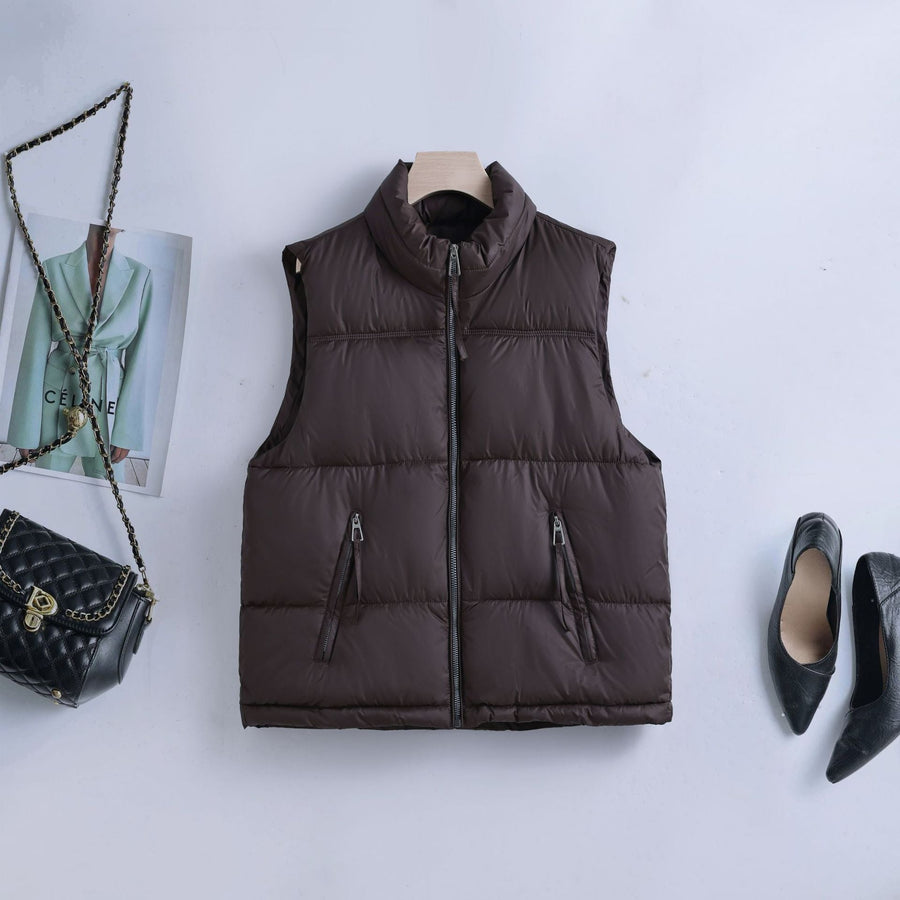 Unisex Puffer Weste Stehkragen Gesteppte Ärmellose Jacke mit Reißverschluss