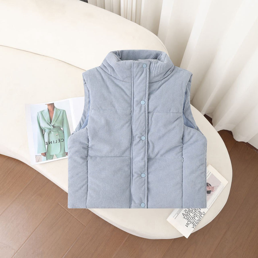 Gewatteerde damesbodywarmer met opstaande kraag, corduroylook