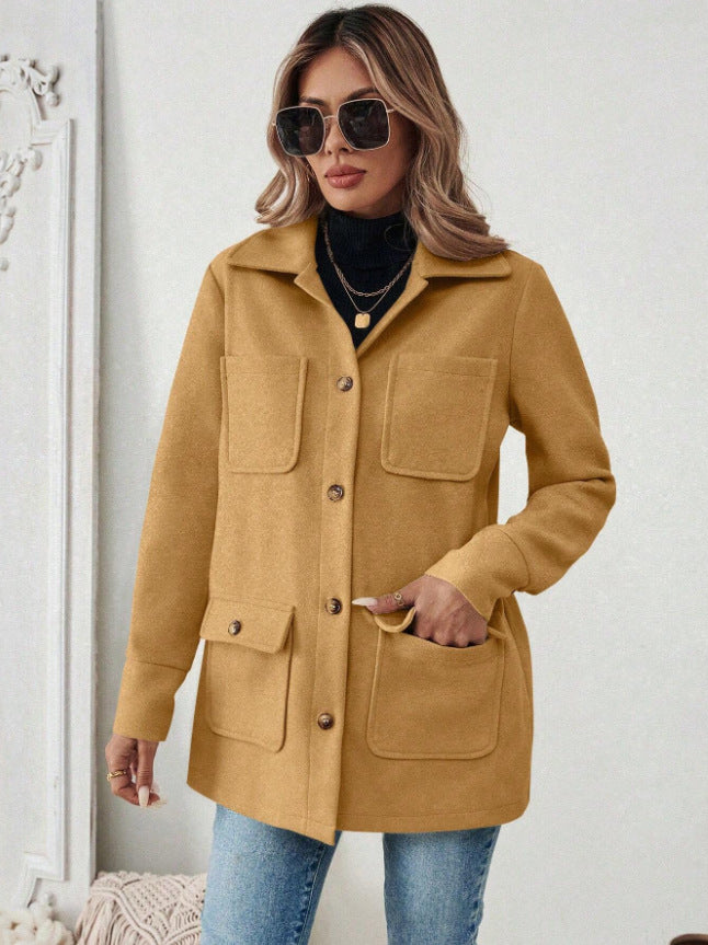 Damen Oversize Hemdjacke mit Kragen und Pattentaschen