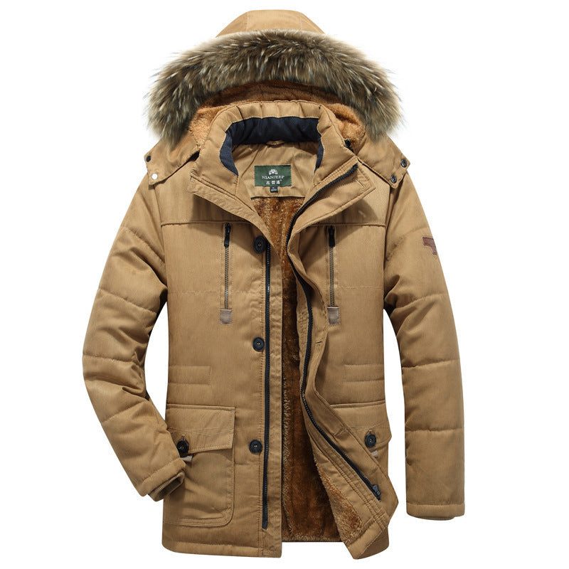 Herren Winterjacke mit Kapuze, Pelzbesatz und Fleecefutter