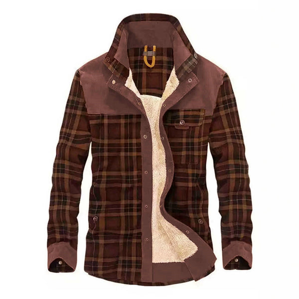 Herren Kariertes Fleecehemd Jacke Warm Gefüttert mit Taschen