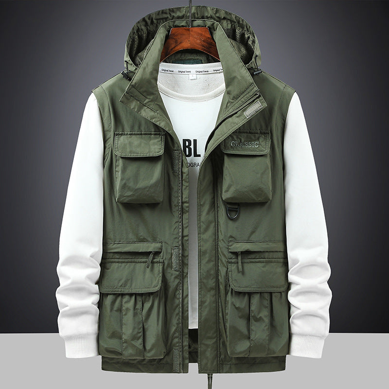 Herren Outdoorjacke mit Kapuze, Reißverschluss & Mehreren Pattentaschen