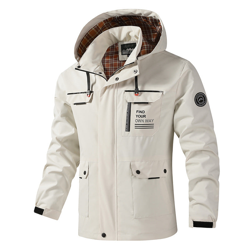 Herren Outdoor Jacke mit Kapuze & Karofutter, Wetterfest