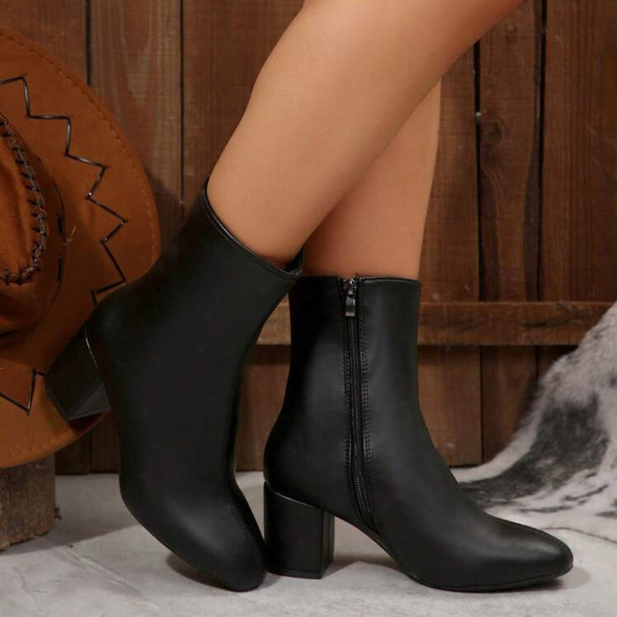 Damen Stiefeletten mit Blockabsatz und Reißverschluss