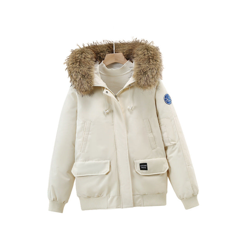 Winter Steppjacke mit Kunstfellkapuze und gerippten Bündchen