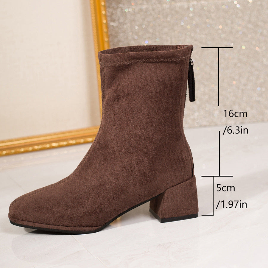 Damen Stiefeletten Blockabsatz eckige Spitze Reißverschluss