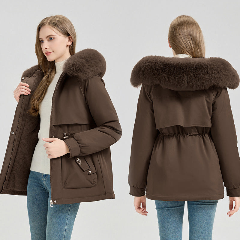 Winterparka voor dames met afneembare imitatiebontkraag, trekkoord en zachte voering