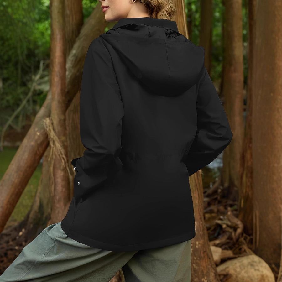 Damen Regenjacke mit Kapuze & Taillenzug Kordelzug - Mehrfarbig