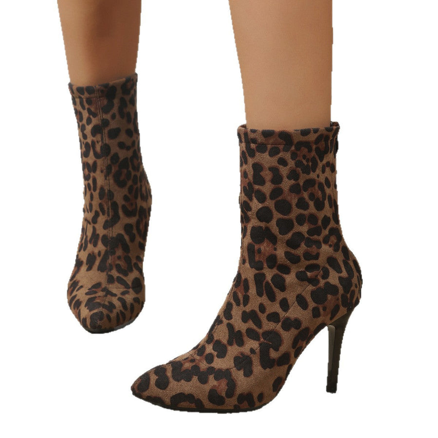 Damen Stiefeletten Leopardmuster Spitz Zehen Stiletto-Absatz