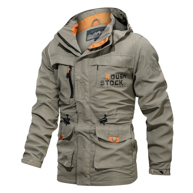 Herren Outdoor Jacke mit Kapuze, mehreren Taschen & hohem Kragen