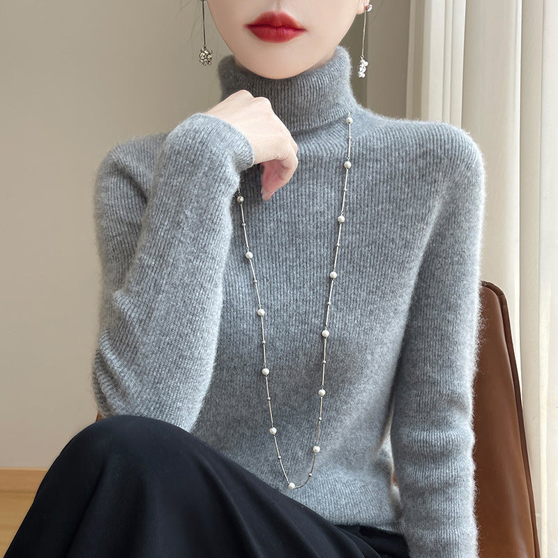 Damen Rollkragenpullover Gerippt Weiches Material Langarm