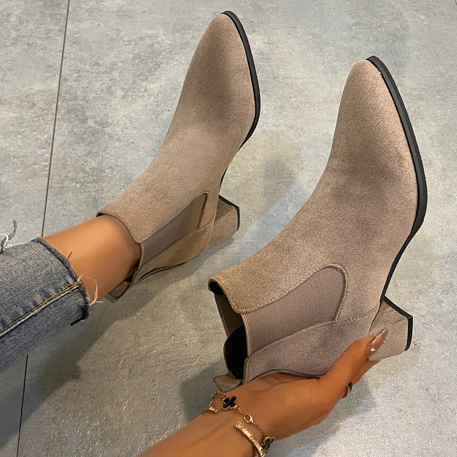 Damen Stiefeletten Blockabsatz Spitze Chelsea-Stiefel Schwarz/Khaki