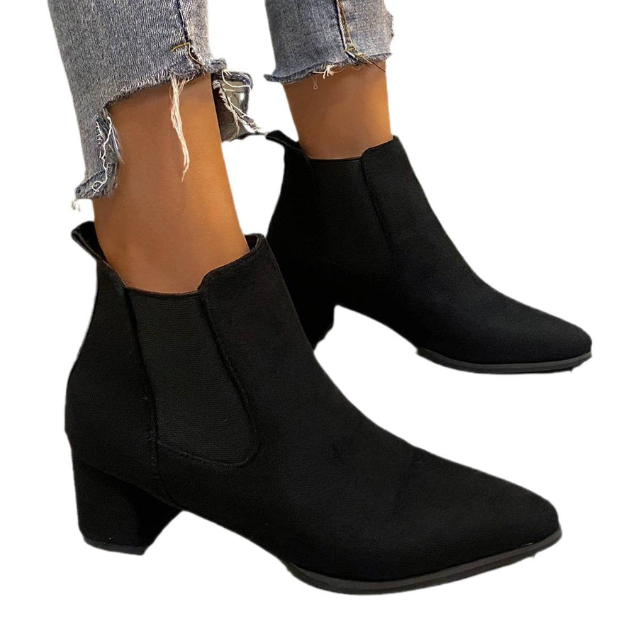 Damen Stiefeletten Blockabsatz Spitze Chelsea-Stiefel Schwarz/Khaki
