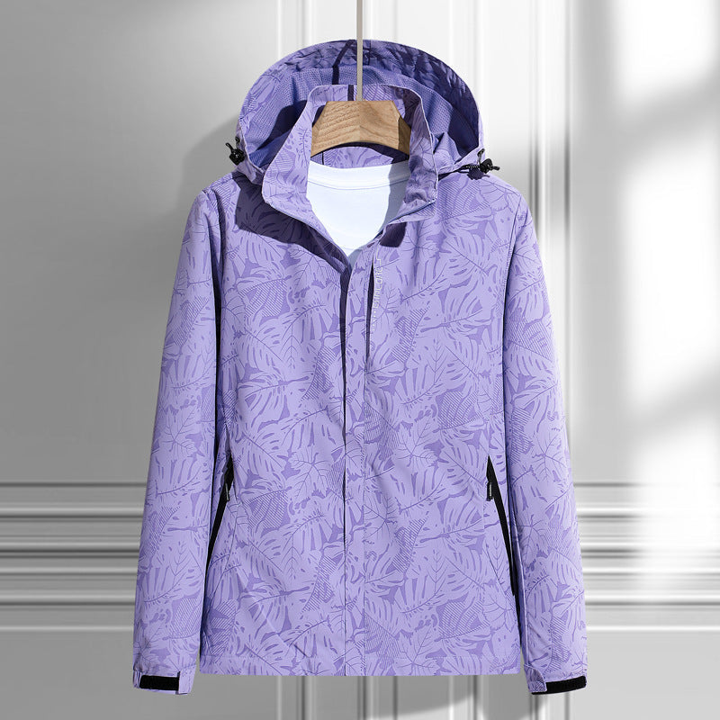 Leichte Outdoor Jacke mit Kapuze & Blattmuster