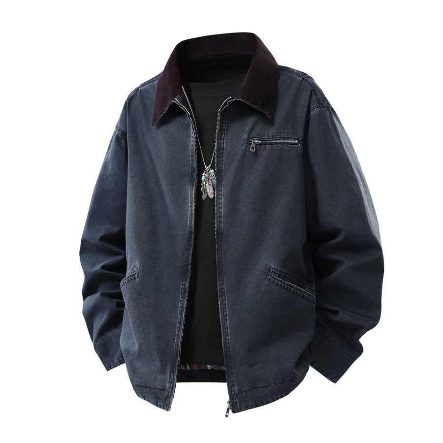 Jeansjacke mit Reißverschluss und Cordkragen in verschiedenen Farben